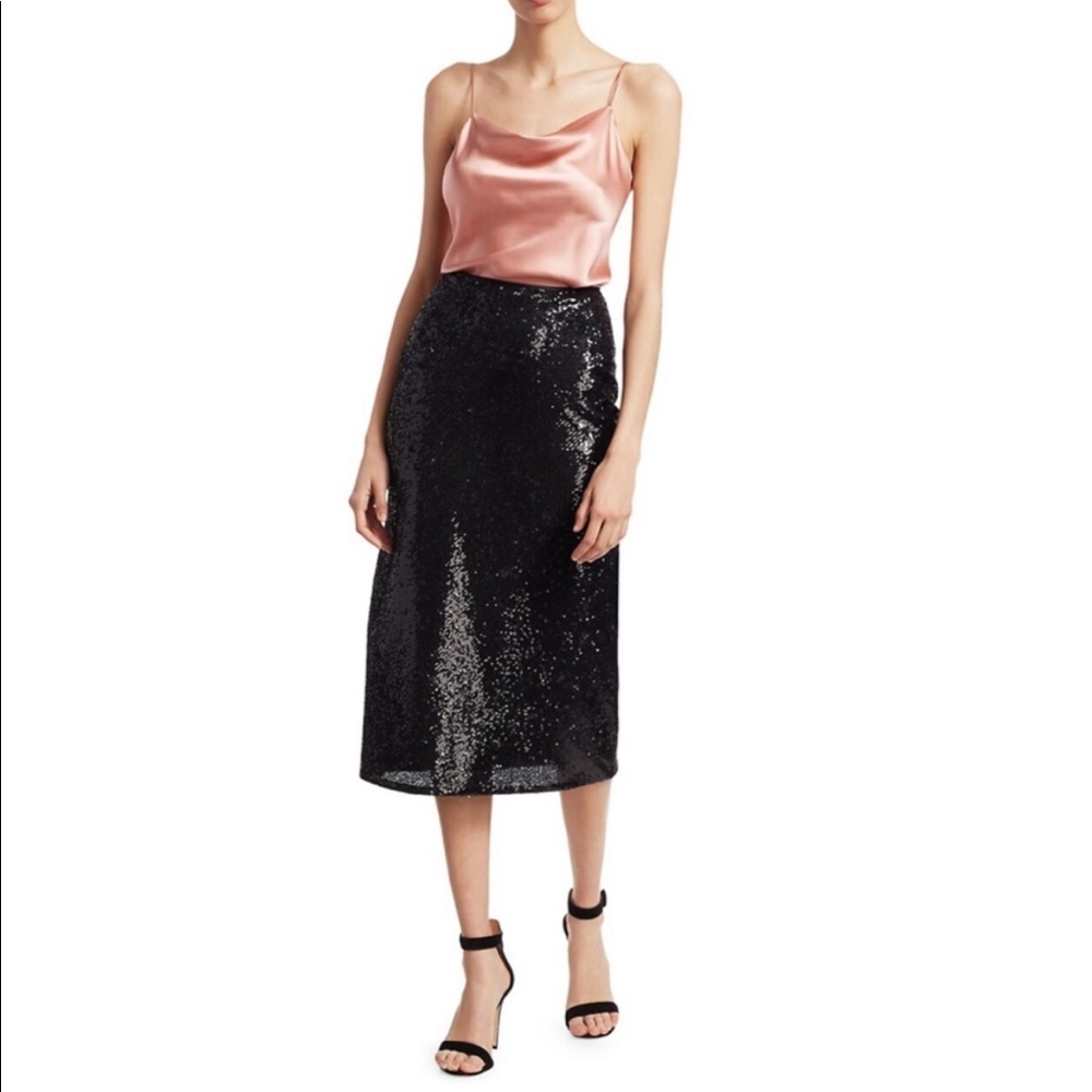 CINQ À SEPT Marta Sequin Midi Skirt in Black Size XXS